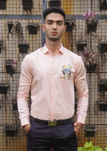 Little krishna Peach Handpainted Shirt